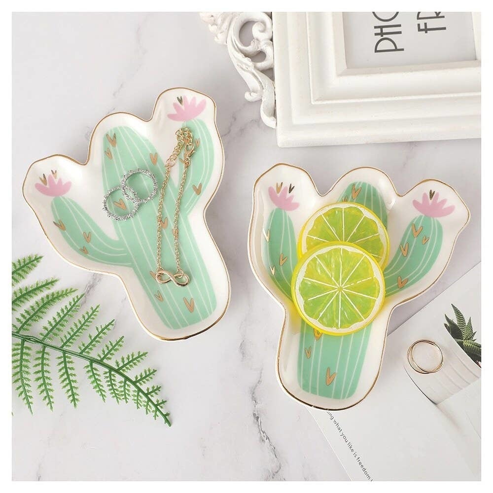 Gold Rimmed Cactus Trinket Dish/Tray NWOT